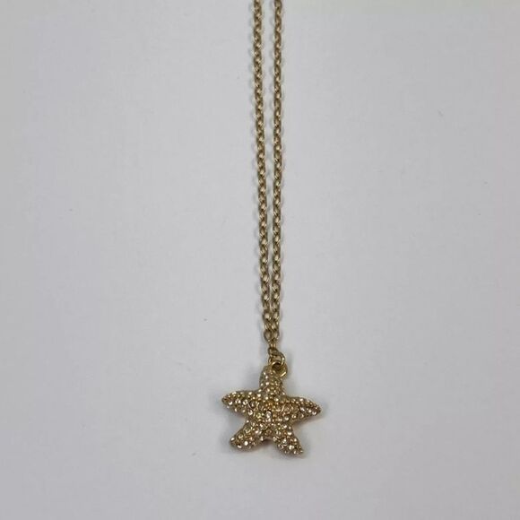 Designer J. Crew Gold-Tone Link Chain Clear Crystal Star Pendant Necklace - Picture 2 of 4